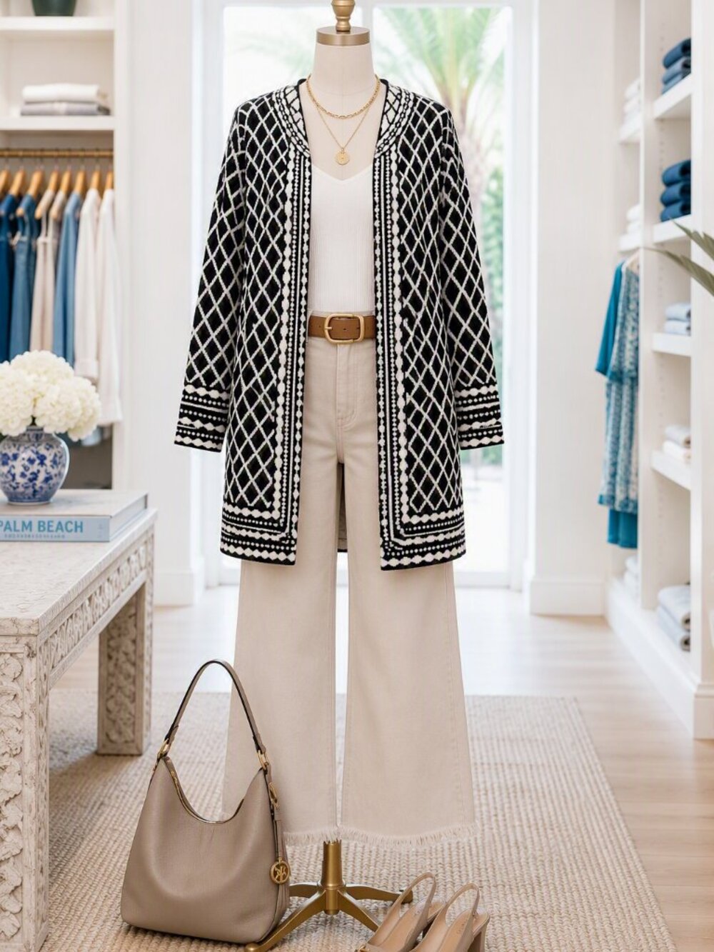 C. Wonder Black and White Geometric Open-Front Cardigan - Picture 1 of 7